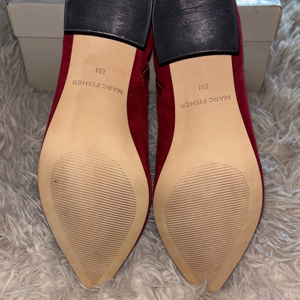 Marc Fisher Red Suede Pointed Toe Ankle Booties - Picture 6 of 7